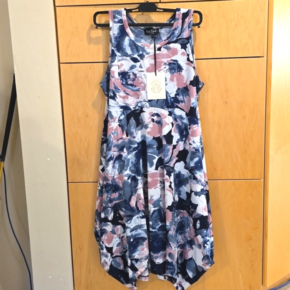 Benny + Olive, Red Coral, Floral Sleeveless Dress- Blue and Pink